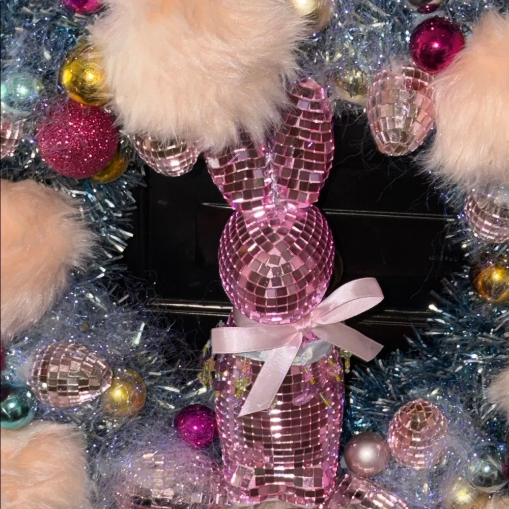 Easter wreath pink mirrored bunny rabbit and Easter Blue and Pink Holiday Wreath
